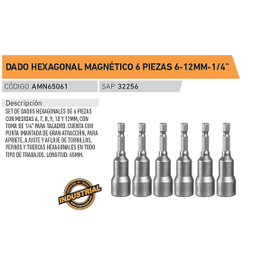 DADO HEXAGONAL MAGNETICO 6PZ 6 A 12MM 1/4PULG AMN65061