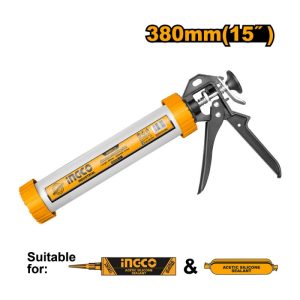 PISTOLA  APLICAR SILICONA CARTUCHO ALUMINIO 15" HCG0115