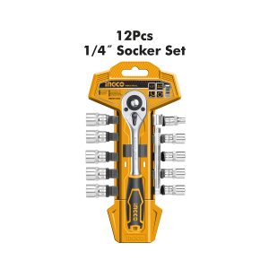 CHICHARRA, EXTENSION Y DADOS INGCO 1/4 DR  - JGO 12 PZS.  HKTS14122