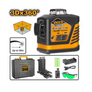 NIVEL LASER INGCO 3D AUTONIVELANTE C/SOPORTE 0-30 M HLL255245