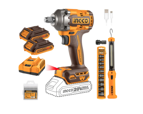 PISTOLA DE IMPACTO BL 1/2" 20V 400NM C/BAT, CARGADOR Y LINTERNA COSLI23048