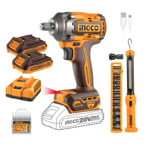 PISTOLA DE IMPACTO BL 1/2" 20V 400NM C/BAT, CARGADOR Y LINTERNA COSLI23048