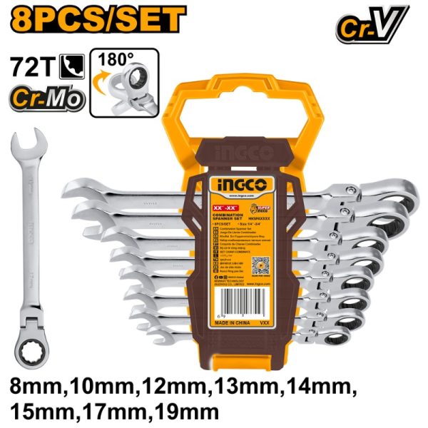 LLAVE PUNTA Y CORONA C/CHICHARRA ARTICULADA JGO. 8PZS HKSPAR1083