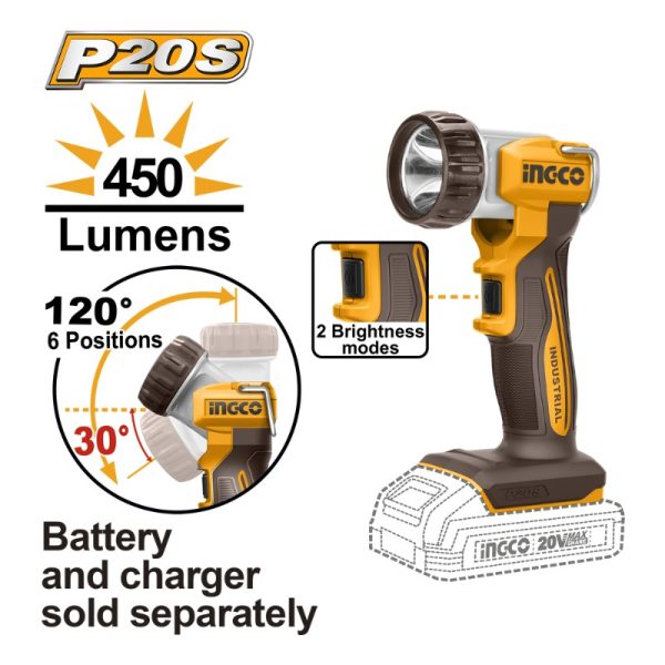 LINTERNA LED INGCO INALAMBRICA 20V S/BAT.S/CARGADOR CWLI2058